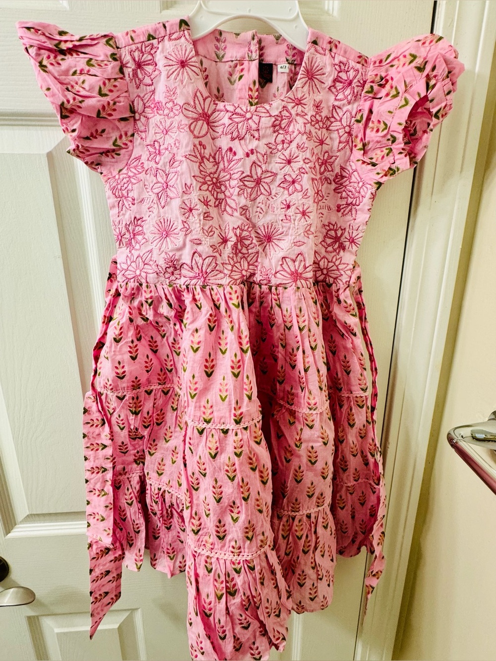 Girls Pink Floral Tiered Dress